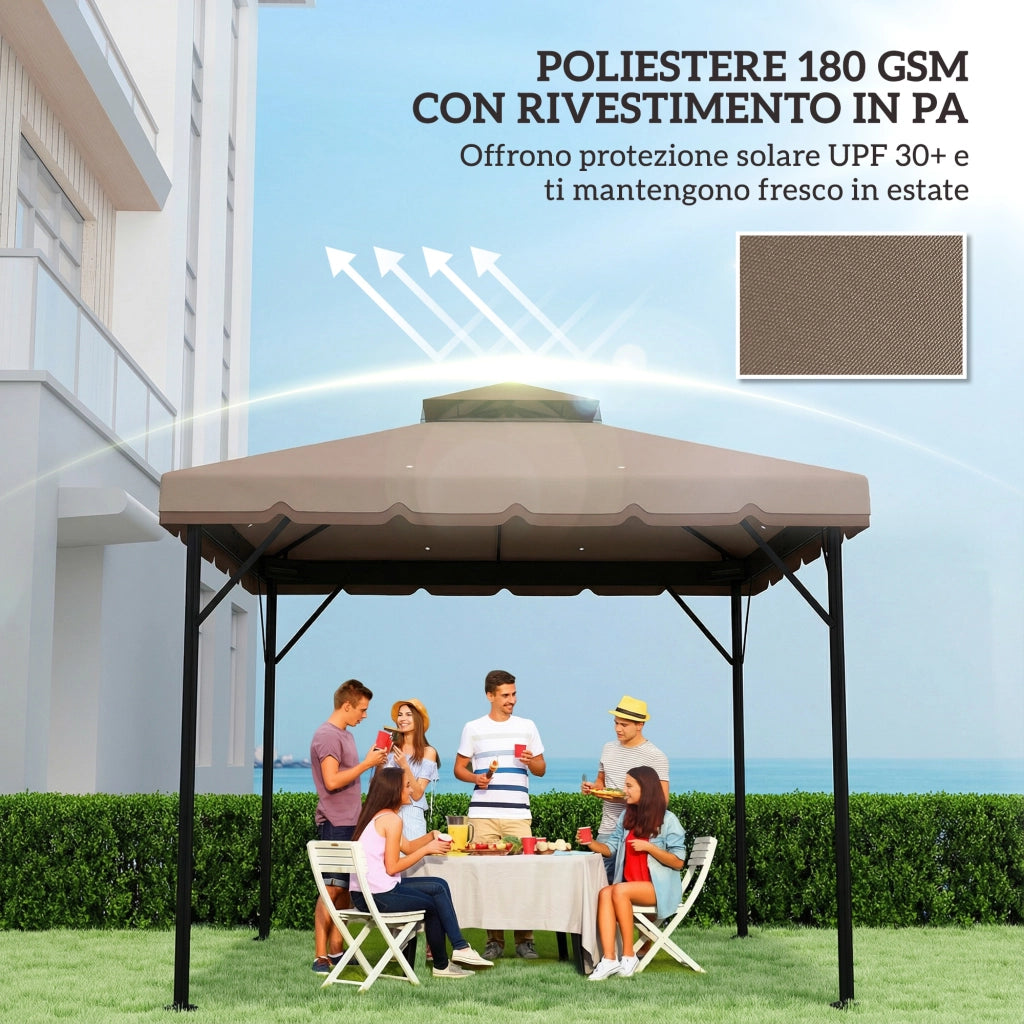 Copertura per Gazebo 3x3 m a 2 Livelli con 8 Fori di Drenaggio, in Poliestere Cachi e Marrone