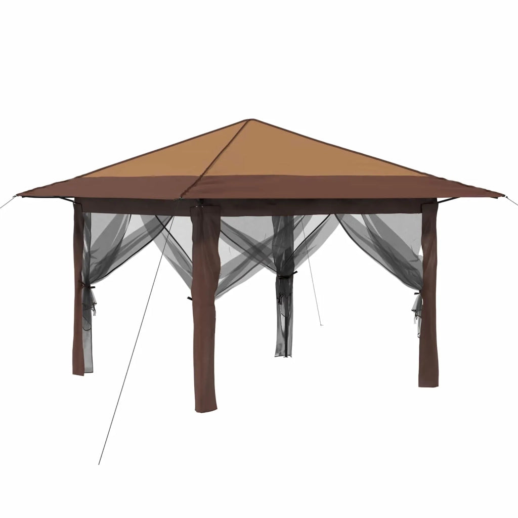 Gazebo con 4 Pareti 3,3 x 3,3 m Beige e Marrone 42036813