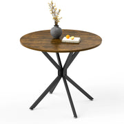 Tavolo da pranzo rotondo 90x90x78 cm; stile vintage con gambe in metallo; pannello truciolare; nero e marrone rustico