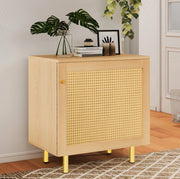 Mobile contenitore a 1 anta in MDF naturale con rattan