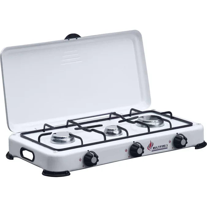 Fornello Smaltato con 3 Fuochi e Coperchio  GPL/METANO - Fornellone colore Bianco P3M