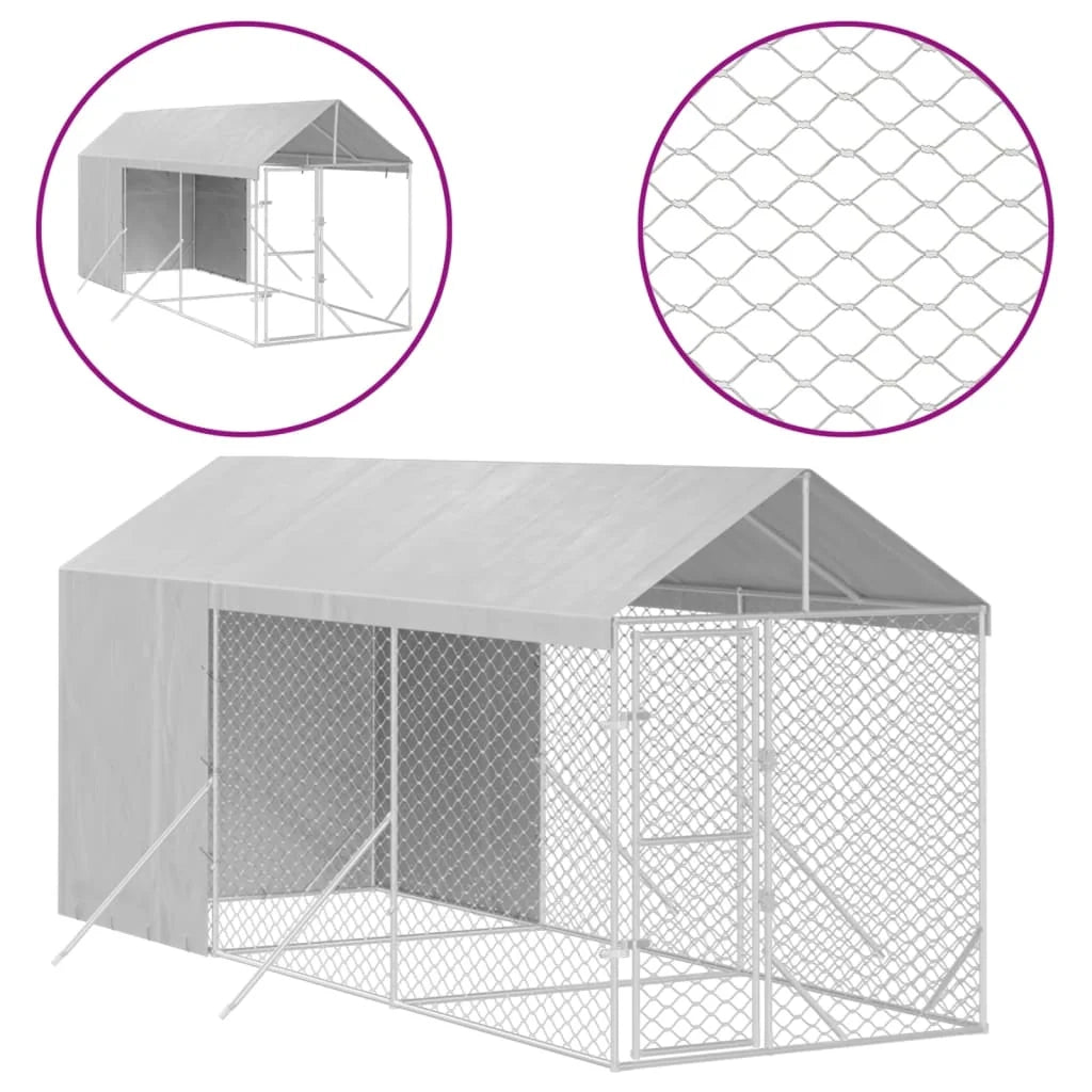 Cuccia/gabbia/recinto/zaino per animali da esterno con tetto argentato 2 x 6 x 2,5 m Argento 02_0041897