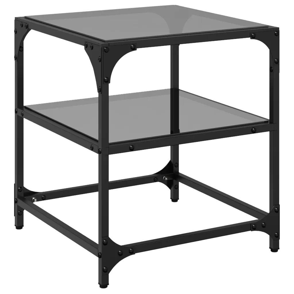 Tavolini da Salotto con Piano Vetro Nero 2pz 40x40x45cm Acciaio 846005