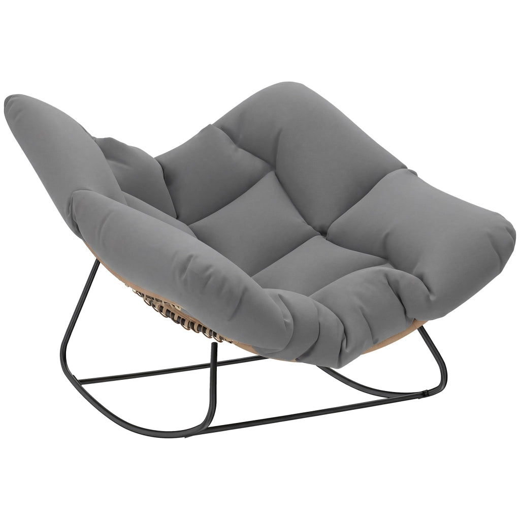 Sedia a Dondolo da Interni ed Esterni 97x107x79 cm con Seduta Extra Larga e Cuscino Imbottito in Cotone PP Grigio