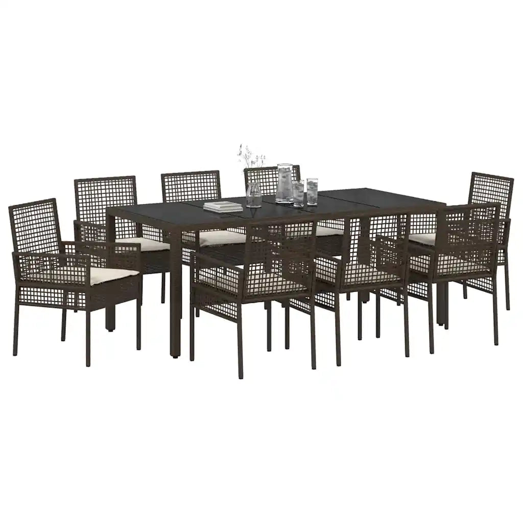 Set da Pranzo per Giardino 9 pcs Marrone polyrattan 3334868