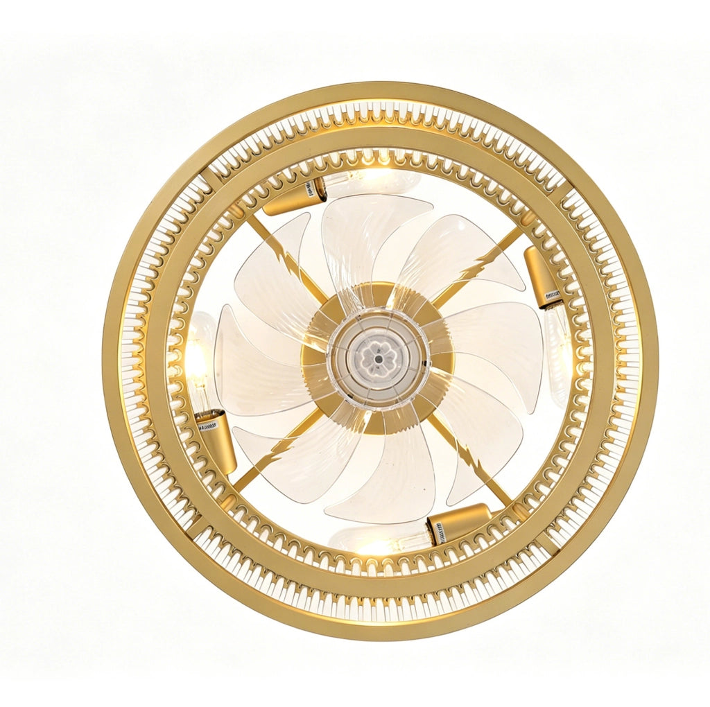 Ventilatore da soffitto con luce 19 pollici; controllo App e telecomando; oro; ABS e vetro