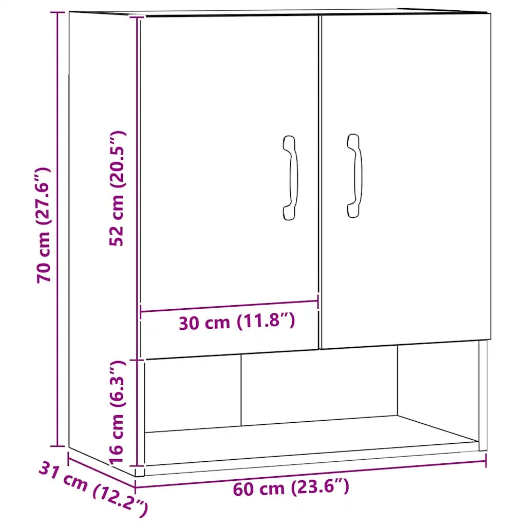 Armadietto a Muro | Mobile a Parete Rovere Artigianale 60x31x70 cm in Truciolato