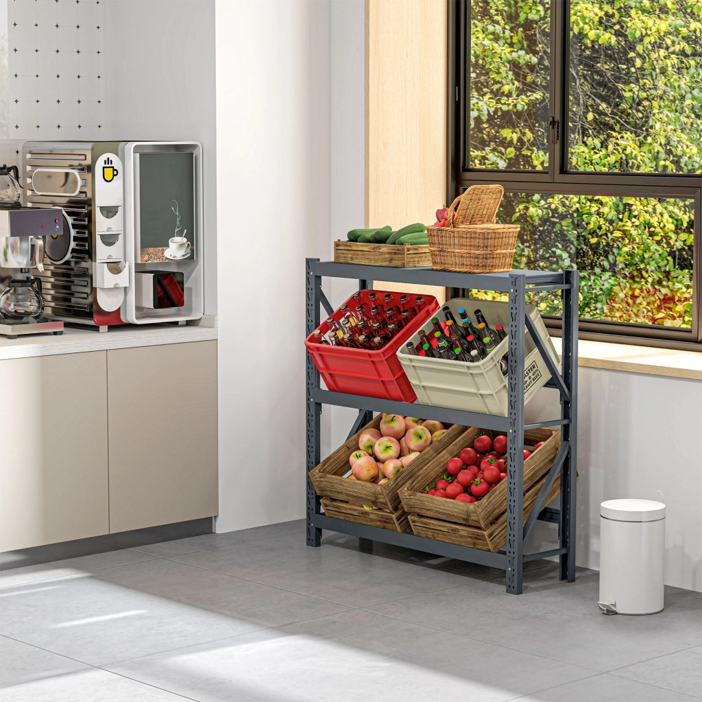 Scaffale per Casse di Bevande a 3 Livelli ¨C Zephmum ¨C Grigio 110x30x110 cm