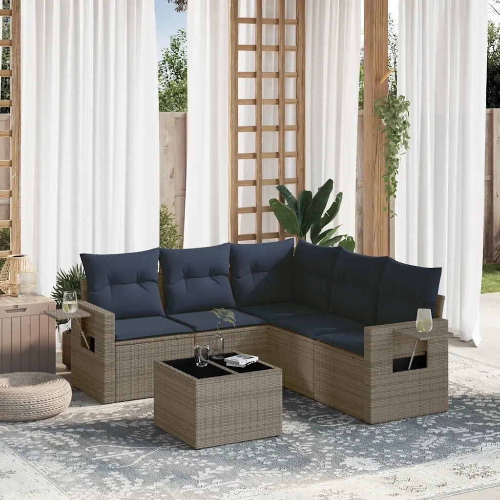 Set Divani da Giardino 6 pz con Cuscini Grigio in Polyrattan 3220160