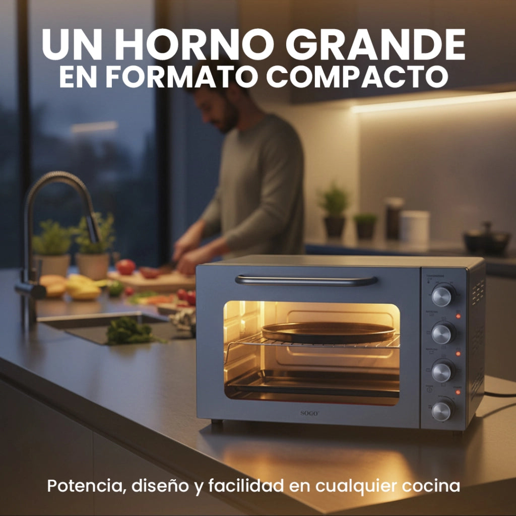 Forno elettrico ventilato 58L con girarrosto, 6 funzioni cottura, termostato 90-230°C, 2000W cucina - SOGO