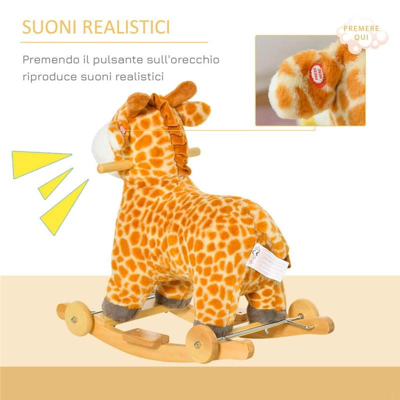 DONDOLO A FORMA DI GIRAFFA CON RUOTE PER BAMBINI 3-6 ANNI GIALLO