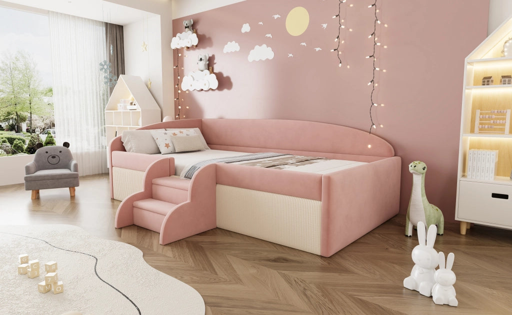 Letto imbottito per bambini 90x190 cm rosa e bianco crema