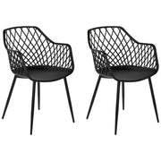 Set 2 sedie da pranzo plastica nera gambe in metallo con schienale aperto stile moderno soggiorno stile scandinavo