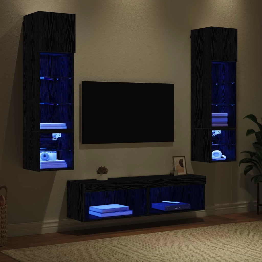 Unità TV da Parete 6 pcs Rovere Nero Legno multistrato 3402934