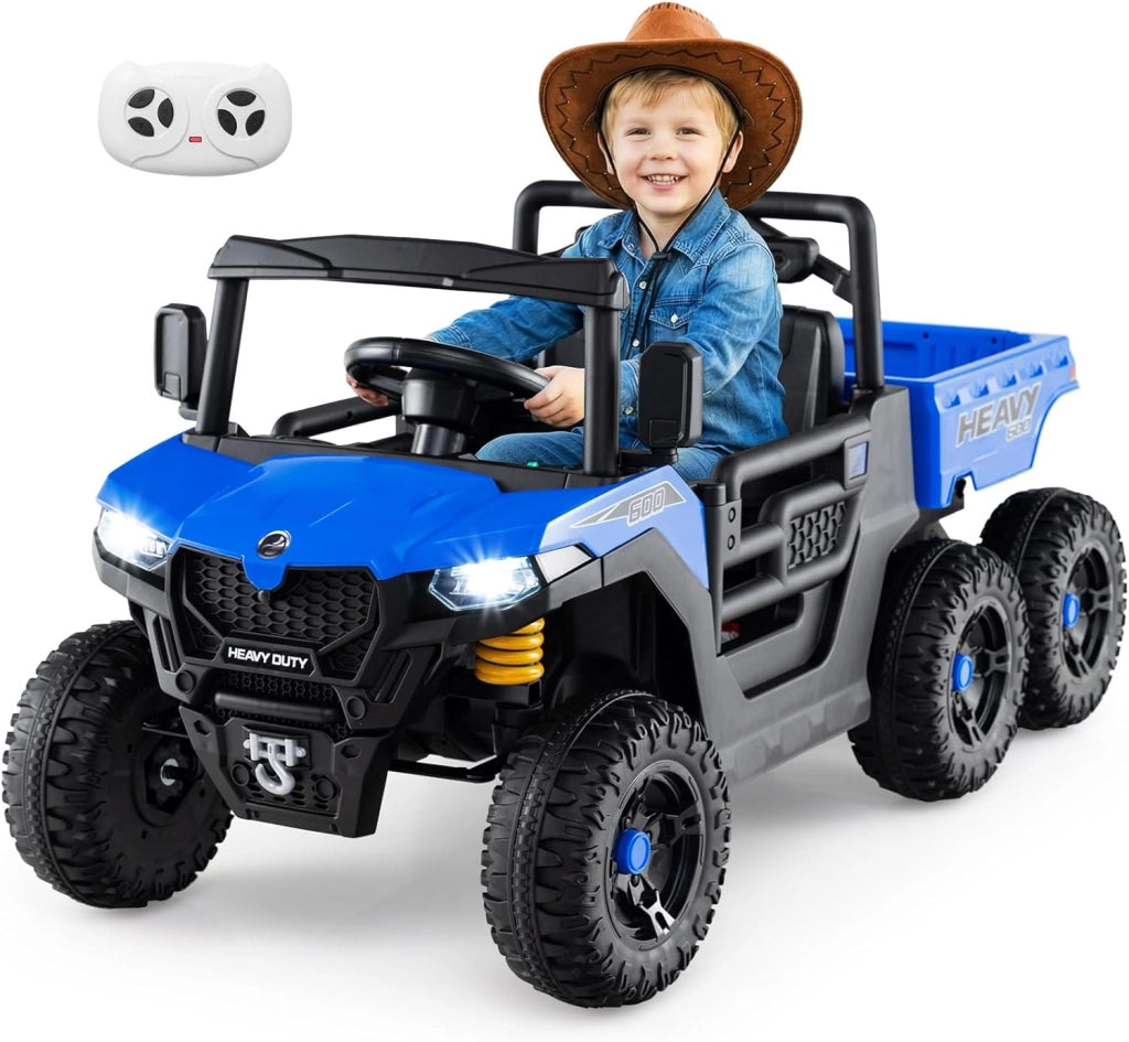 24V Camion Ribaltabile per Bambini, Auto Elettrica con Cassone Ribaltabile Telecomando Musica Storie Luci LED e Sospensioni a Molla, Macchina Elettrica per Bambini 3-8 Anni (Blu)