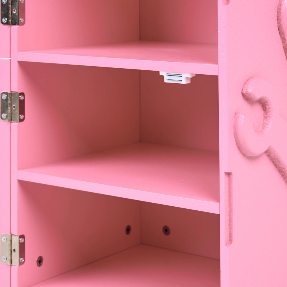 Mobile contenitore per bambini in MDF rosa con ruote 3 ripiani e 1 cassetto tema robot camera dei bambini