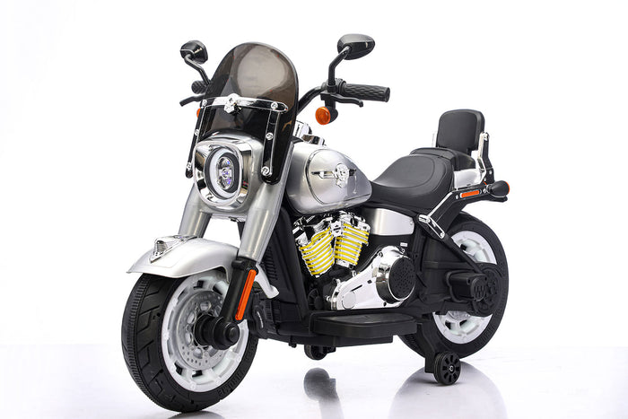 Moto Elettrica per Bambini Cruiser Acceleratore a Manubrio 12V 7Ah Argento Metallizzato