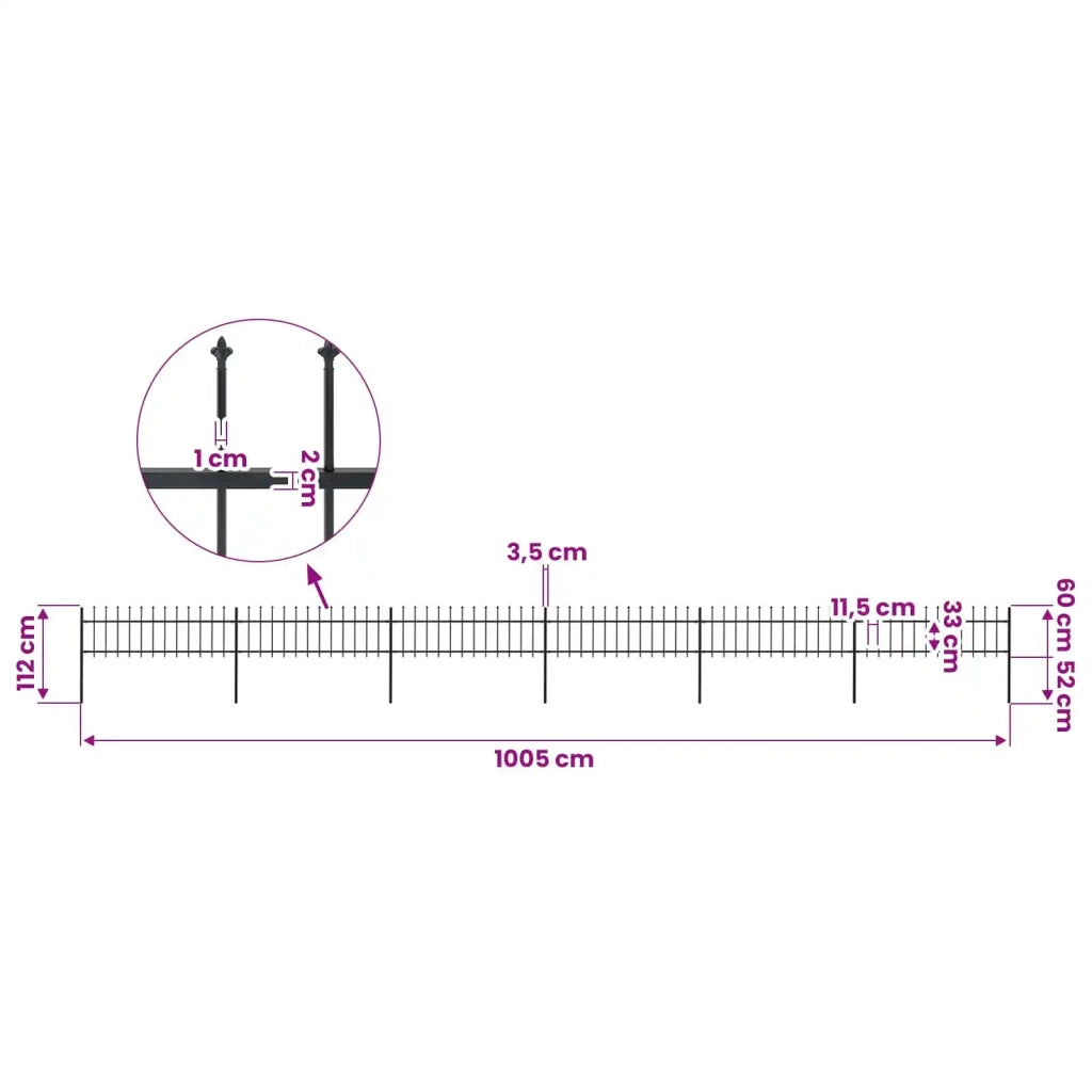 Recinzione da Giardino con Punta a Lancia in Acciaio 1005x60 cm Nero 277598