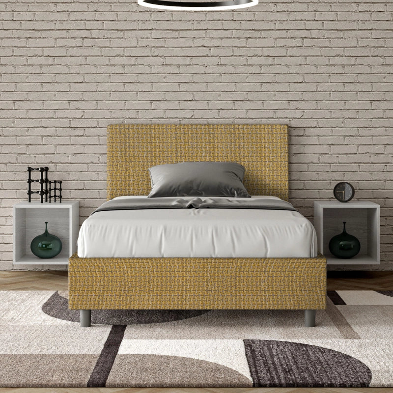 Letto imbottito 1 piazza e mezza 120x200 cm tessuto Labirinto Adele - Con rete,Giallo