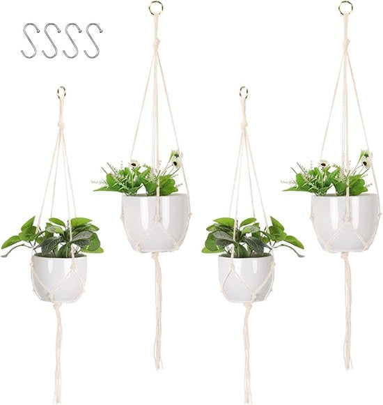 Macramé per piante - appendi fiori in macramé di canapa - decorazione boho - sostenitore di vaso per interni ed esterni - giardino, balcone, terrazzo, finestra - set da 4 pezzi