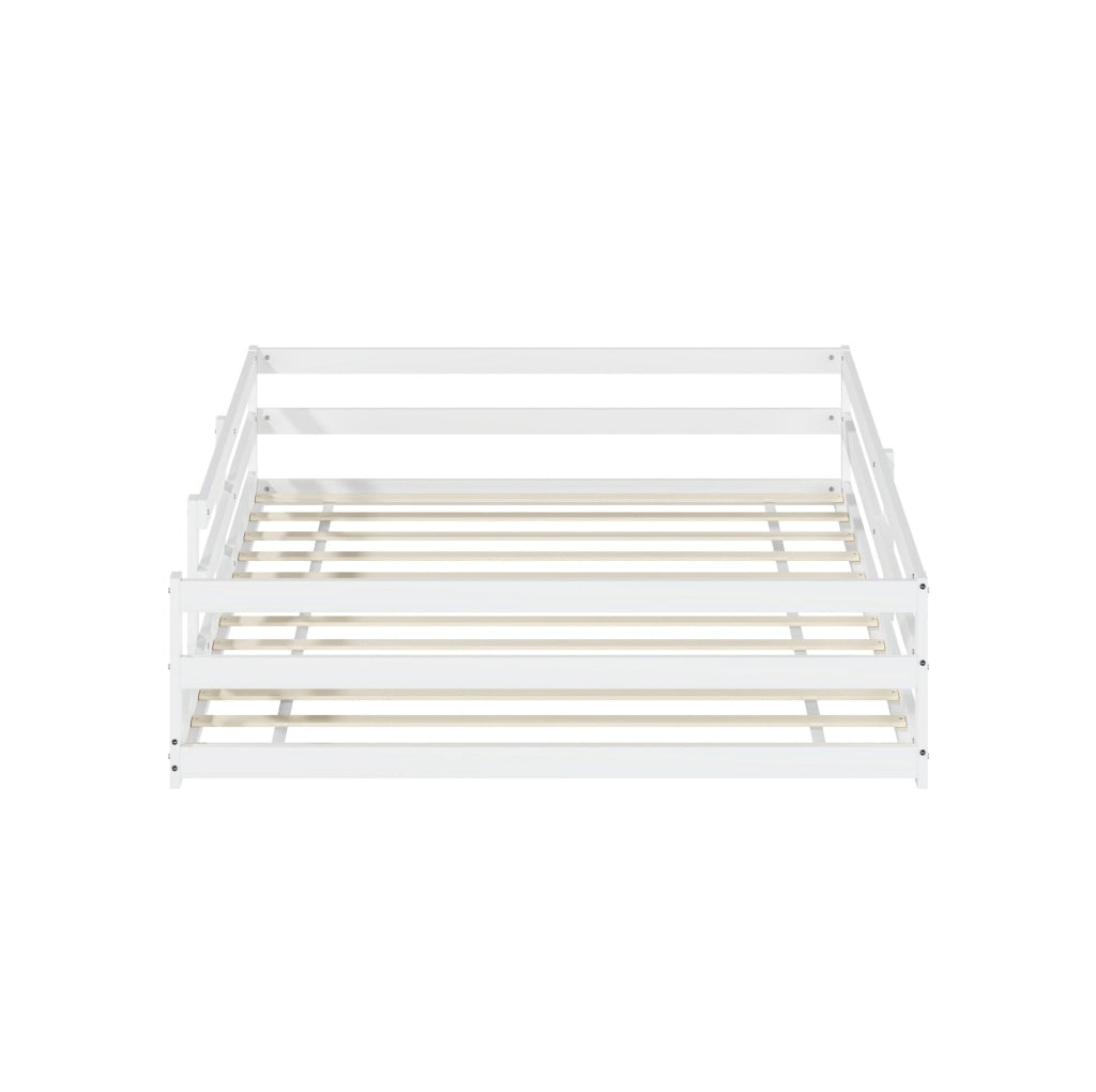 Letto Montessori per bambini in legno di pino con sponde su 4 lati 140x200 cm bianco