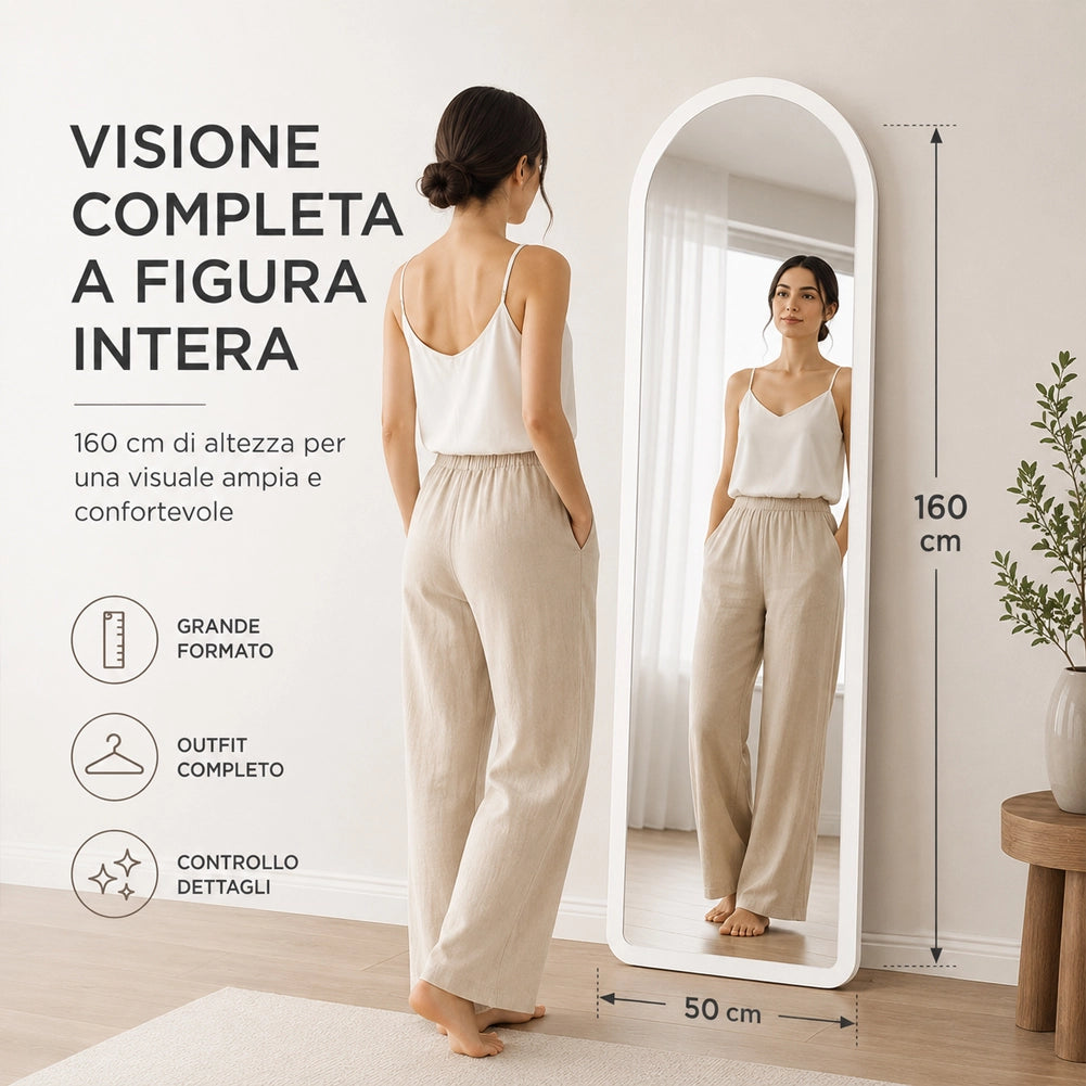 Specchio Arco Doppia Installazione Bianco Parete o Indipendente Moderno 160x50cm