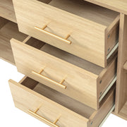 Credenza con 2 Ante in Effetto Rattan e 3 Cassetti; Ripiano Regolabile; 120??40??74 cm; Rovere Sonoma
