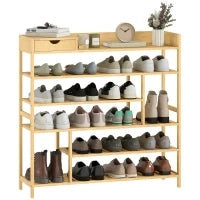 Scaffale per Scarpe, Scarpiera con 6 Livelli, Cassettiera in Bambù, per un massimo di 18 Paia di Scarpe, Scaffale per Scarpe per Ingresso, Camera da Letto, 101 x 30 x 100 cm, Naturale