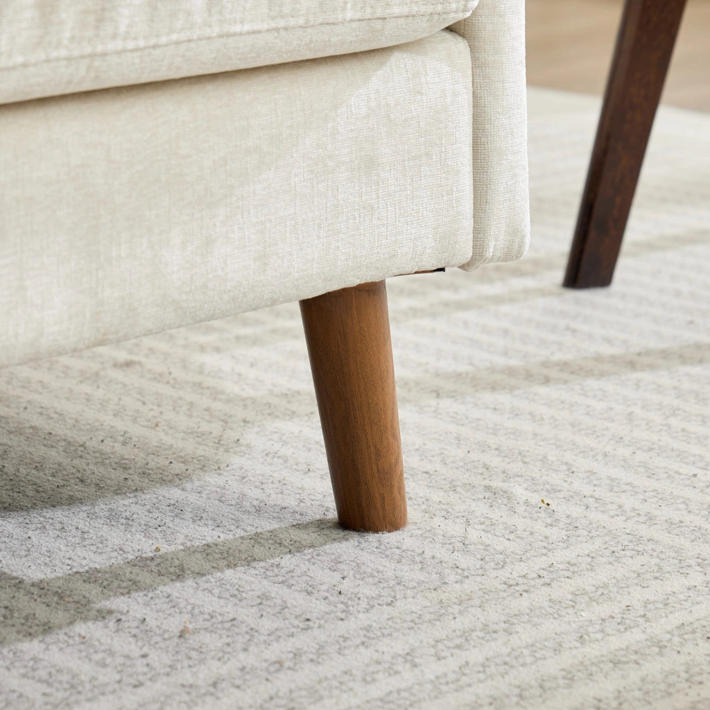 Divano a 2 posti in ciniglia con cuscini imbottiti e gambe effetto legno salvaspazio per soggiorno e piccoli spazi beige