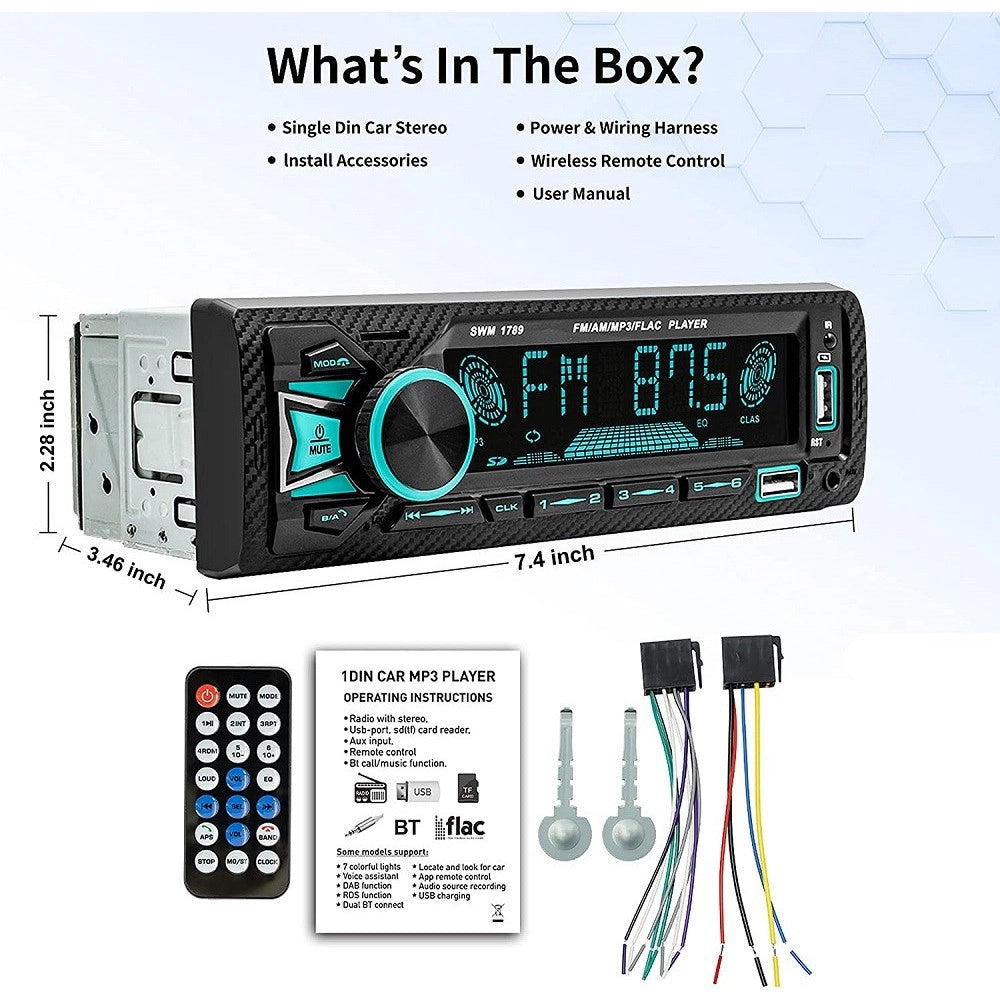 Trade Shop - Autoradio Bluetooth 5.1 Vivavoce 1 Din Aux Mp3 2 Usb Am Fm Display Lcd 1801 24v -