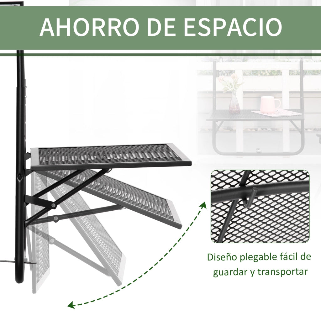 Tavolino da balcone pieghevole in metallo ¨C zephmum ¨C nero 60x60x57-72 cm