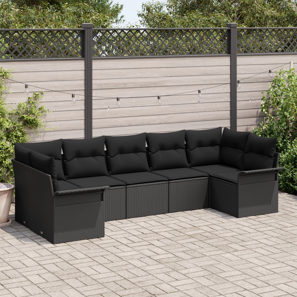 Set divano giardino 7 pezzi con cuscini rattan nero