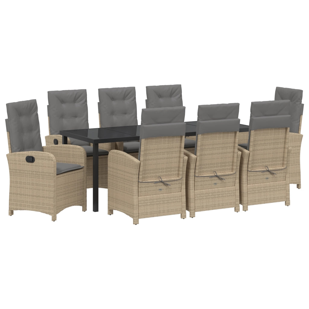 Set da Pranzo da Giardino a 9 Pezzi con Cuscini Beige in Rattan PE