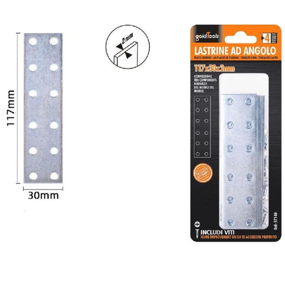 Trade Shop - Set 4 Pz Lastrine Lastrina Piastra Di Giunzione 117x30x2mm Con Viti Mobili 57140 -