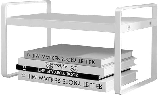 Scaffale multifunzionale per ufficio - supporto per desktop - progetto in legno e metallo - design caldo bianco - opificio per archiviazione - dimensioni compattate 30x20x18cm - scaffale per libri