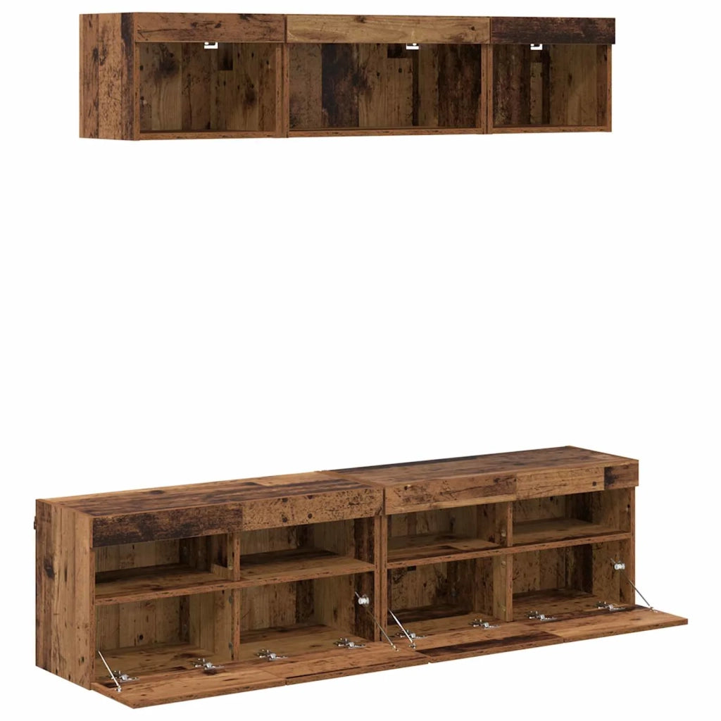 Mobile Porta TV con LED 5 pz-Credenza per TV Legno vecchio 80 x 30 x 40 cm