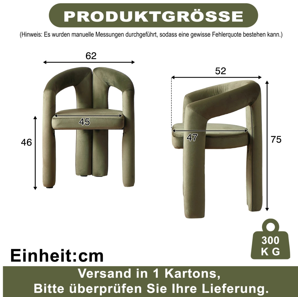 Sedia con Braccioli in Velluto Verde; Sedia Ergonomica per Sala da Pranzo e Ufficio