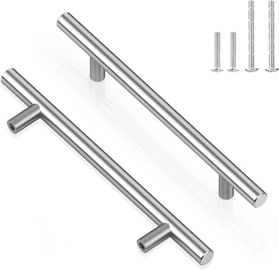 Maniglie in acciaio inossidabile per cucina - Set da 2 - Distanza di apertura 128 mm - Lunghezza totale 200 mm - Maniglie a T in acciaio inossidabile - Per cassetto, porte di armadio - Ingresso moderno