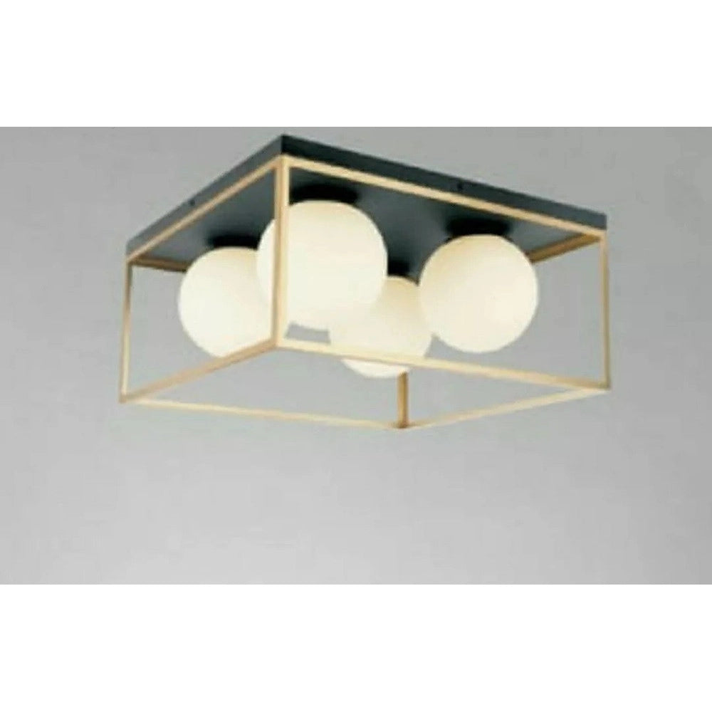 Trade Shop - Lampadario Moderno Nero Oro A Soffitto Plafoniera Quadrata E27 Nordico 4 Sfere 32699 -