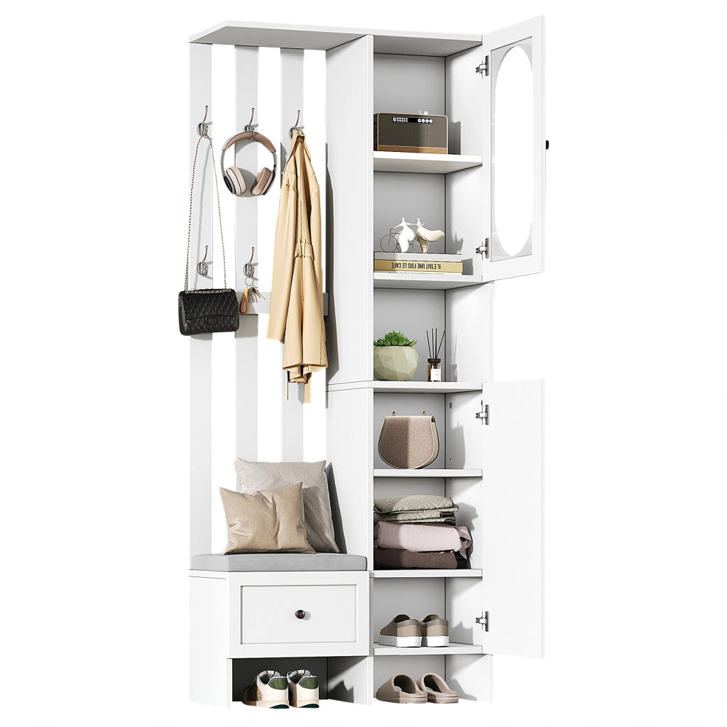 Set Ingresso con Scarpiera, Appendiabiti e Panca con Cuscino ¨C MINIMAL ¨C Bianco, 85x33.5x200