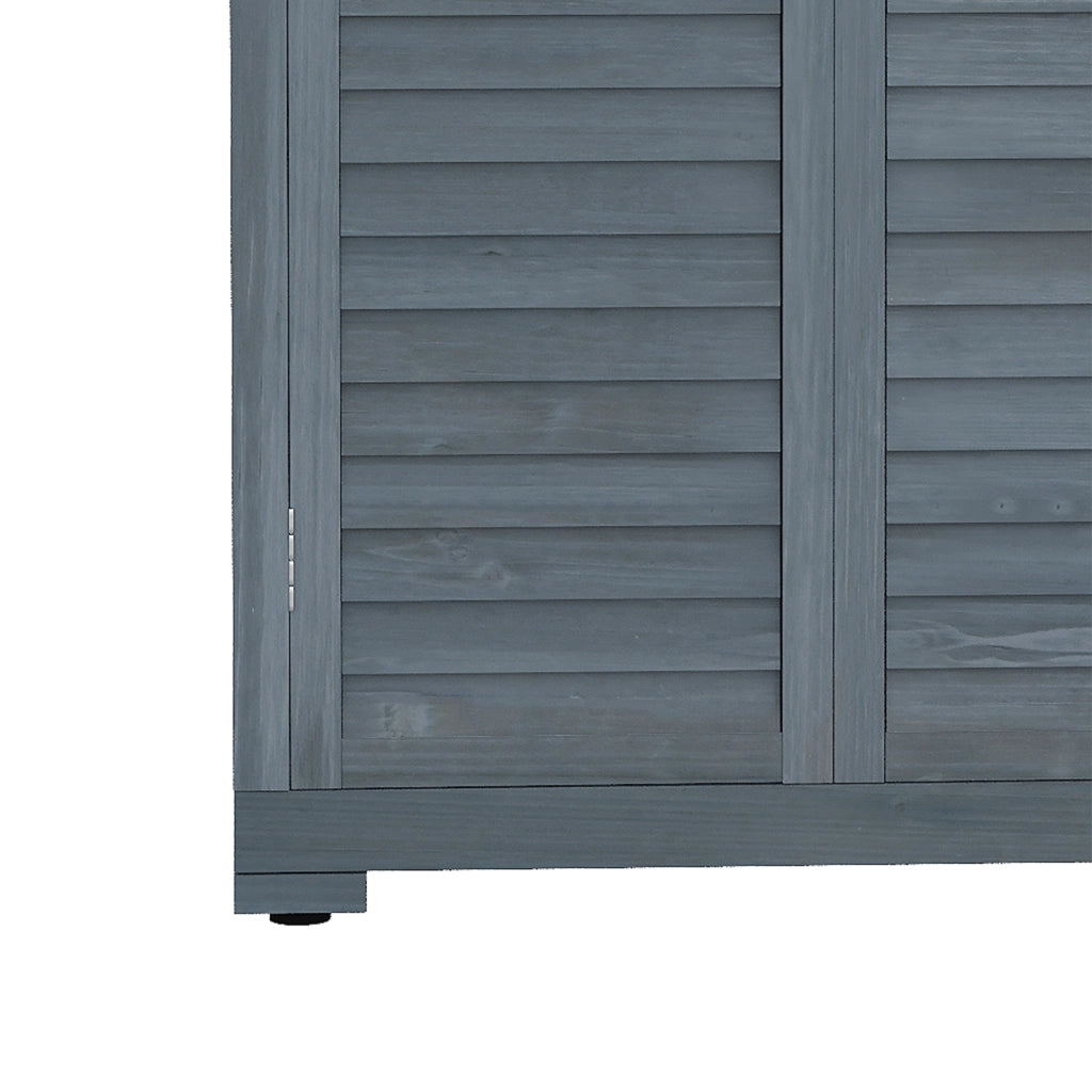 Armadio da Giardino in Legno con Tetto Pendente e Porte a Lamelle, Grigio, 87 x 46,5 x 160 cm