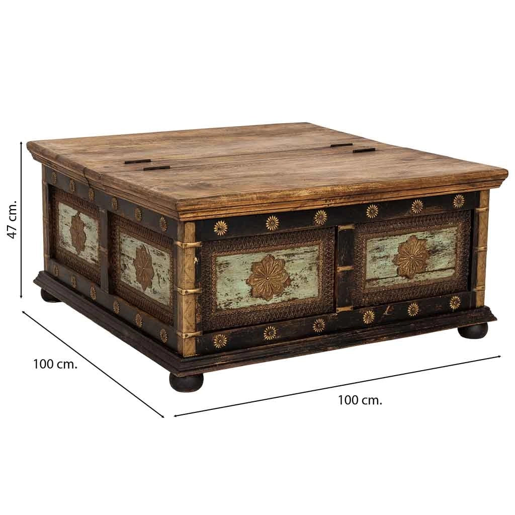 Tavolino artigianale in legno nero 100x100x47h cm