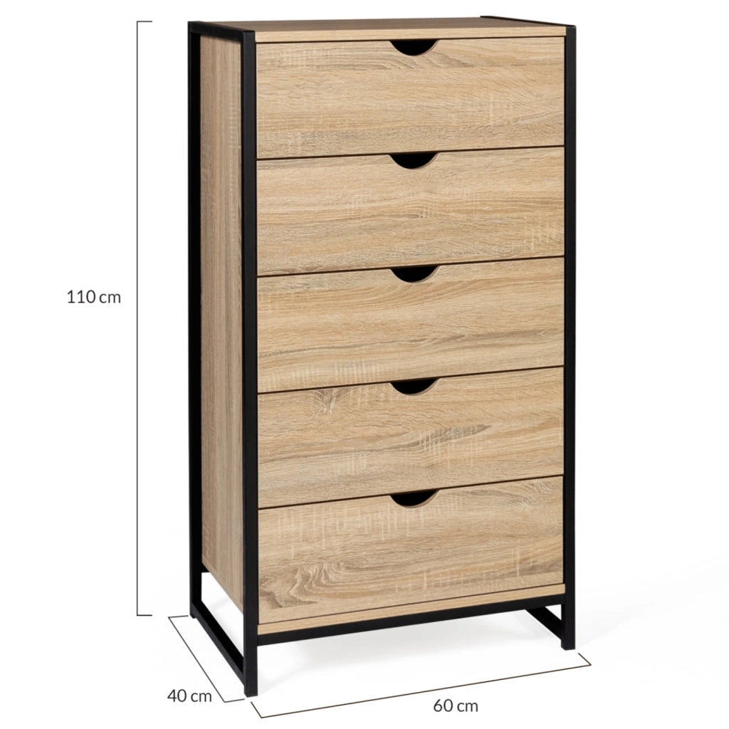IDMarket - Cassettiera a 5 cassetti DETROIT 60 cm dal design industriale