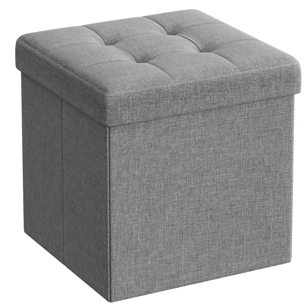 Pouf contenitore pieghevole grigio chiaro effetto lino