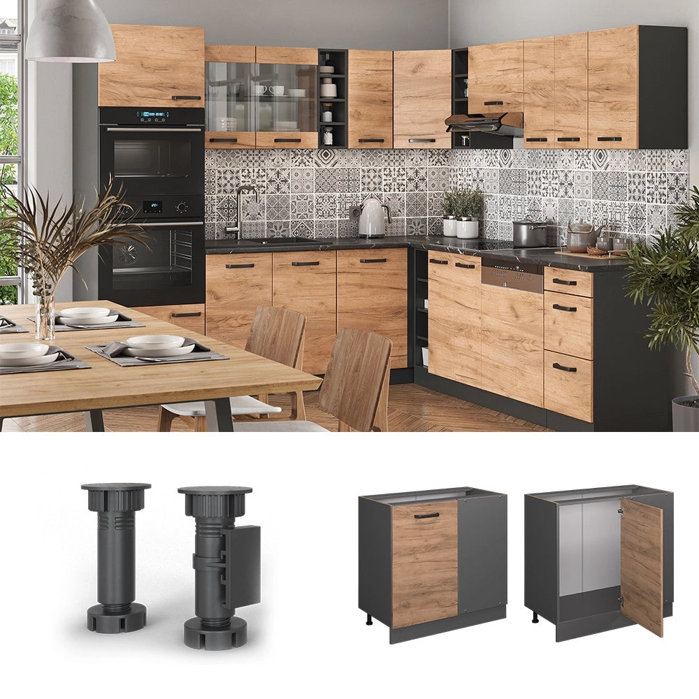 Mobile ad angolo cucina R-Line Rovere dorato/Antracite 86 cm senza piano di lavoro Vicco
