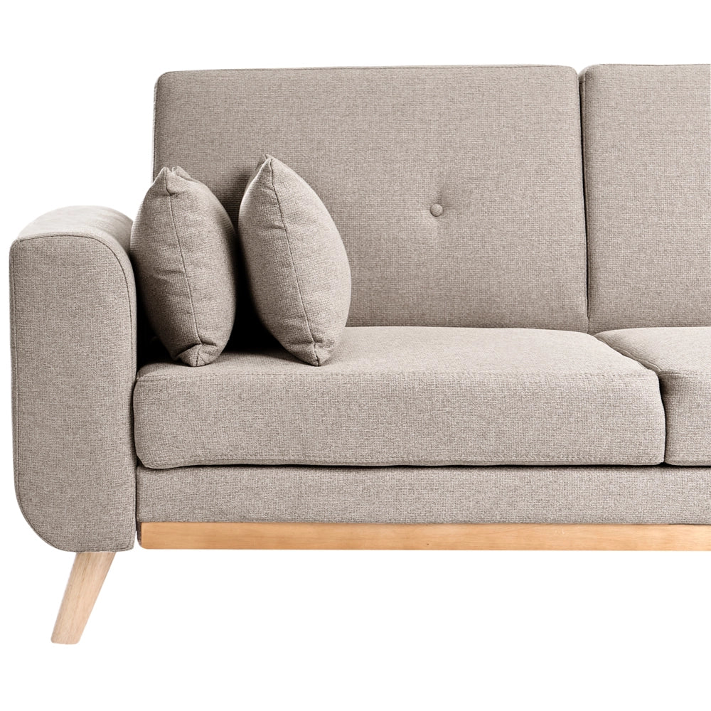 Divano Angolare ad Angolo Sinistro Beige in Tessuto Imbottito a L con Seduta Trapuntata Cuscini Decorativi e Funzione Letto