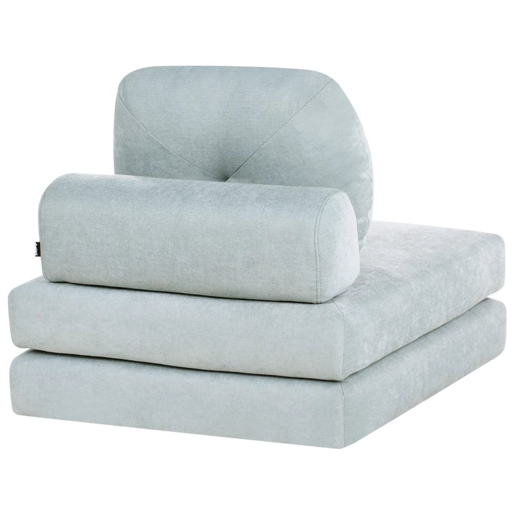 Divano Pouf Letto Tessuto di ciniglia Azzurro Tappezzeria Singola Sedia Letto Pieghevole con Cuscino Design Moderno