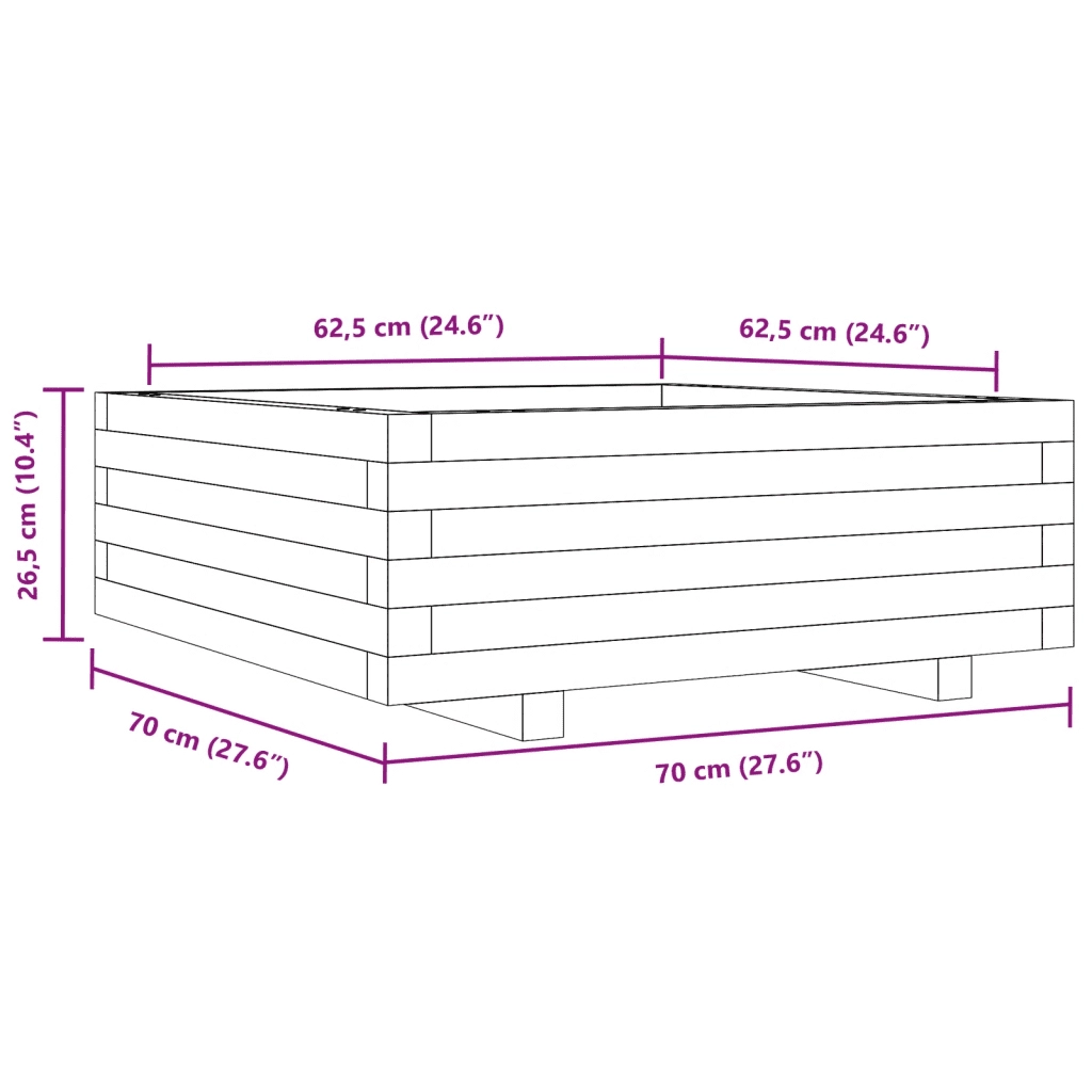 Fioriera Giardino Marrone Cera 70x70x26,5cm Legno Massello Pino