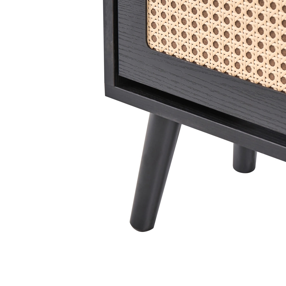 Scarpiera a 3 scomparti in legno MDF melaminico e rattan PE stile boho nero