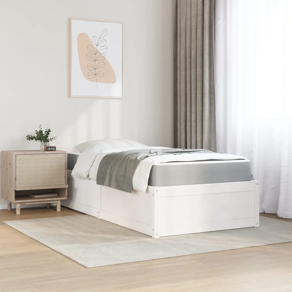 Letto singolo | Letto per adulti | Letto con Materasso Bianco 90x190 cm in Legno Massello di Pino